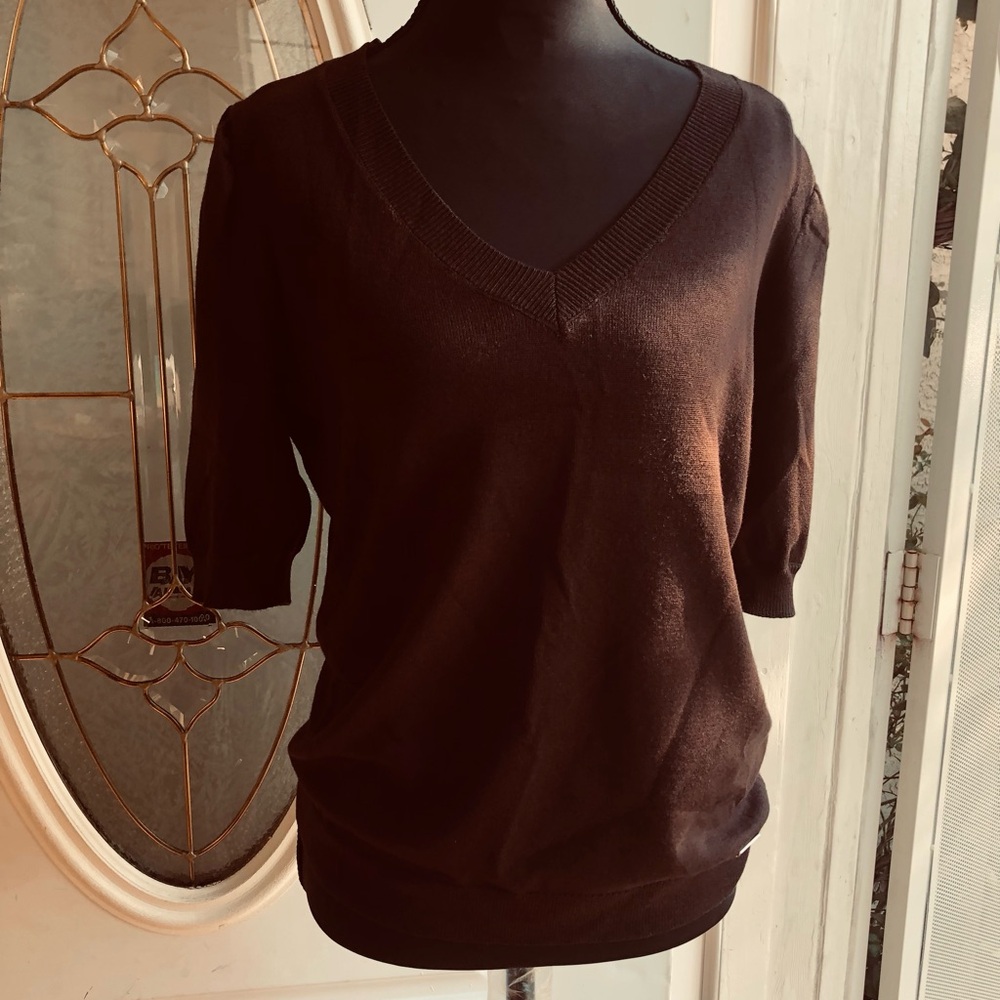Brown V-Neck Short Sleeve Sweater - Women - Brand New w/Tags! Size L